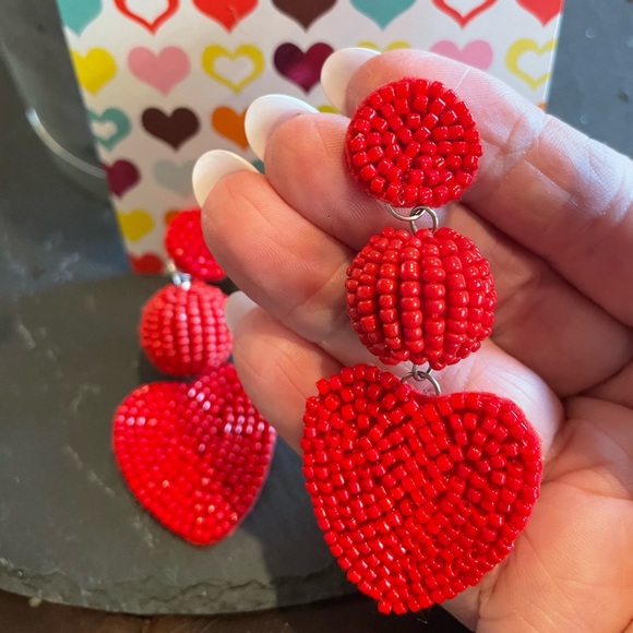 Jewelry - RED BEADED HEART EARRINGS ❤️
